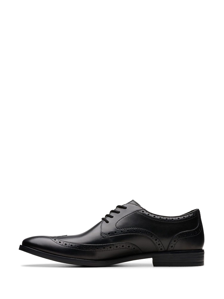 Clarks Black Leather Brandon Brogue Shoes - Image 2 of 6