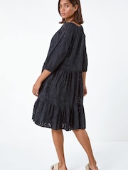 Roman Black Cotton Broderie Tiered Smock Dress - Image 3 of 5