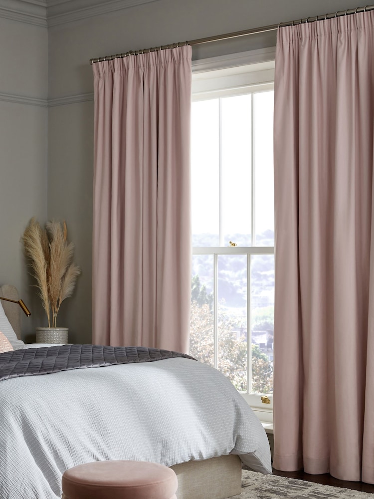 Pink Blush Cotton Blackout/Thermal Pencil Pleat Curtains - Image 1 of 7