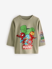 كاكي أخضر - تيشِرت قطن 100% بكم طويل مزيّن بطبعة مستوحاة من شخصيات Marvel (3 أشهر-8 سنوات) - صورة 4 من 6