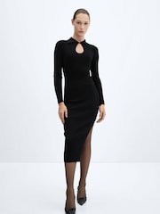 Mango Black Ribbed Knit Dress With Opening - Image 1 of 7
