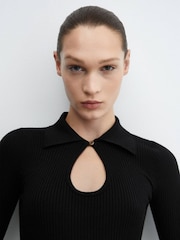 Mango Black Ribbed Knit Dress With Opening - Image 4 of 7