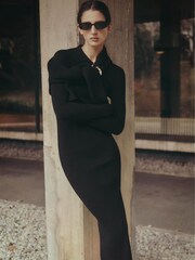 Mango Black Ribbed Knit Dress With Opening - Image 5 of 7