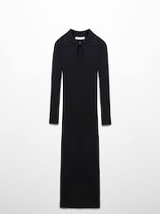 Mango Black Ribbed Knit Dress With Opening - Image 6 of 7