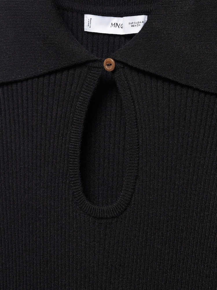 Mango Black Ribbed Knit Dress With Opening - Image 7 of 7 Mango Black Ribbed Knit Dress With Opening - Image 7 of 7