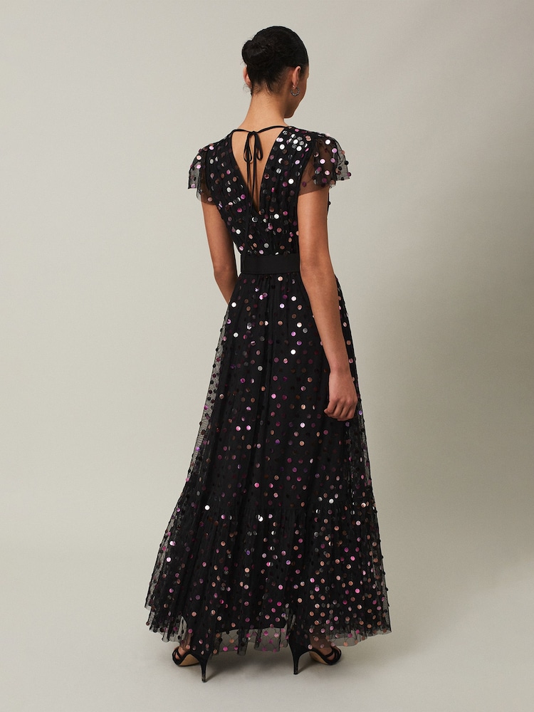 Phase Eight Black Sequin Spot Loren Tulle Maxi Dress - Image 2 of 4 Phase Eight Black Sequin Spot Loren Tulle Maxi Dress - Image 2 of 4