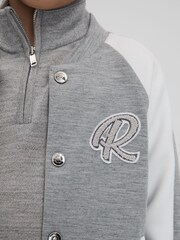 Reiss Soft Grey/White Pelham Teen Jersey Varsity Jacket - Image 4 of 6