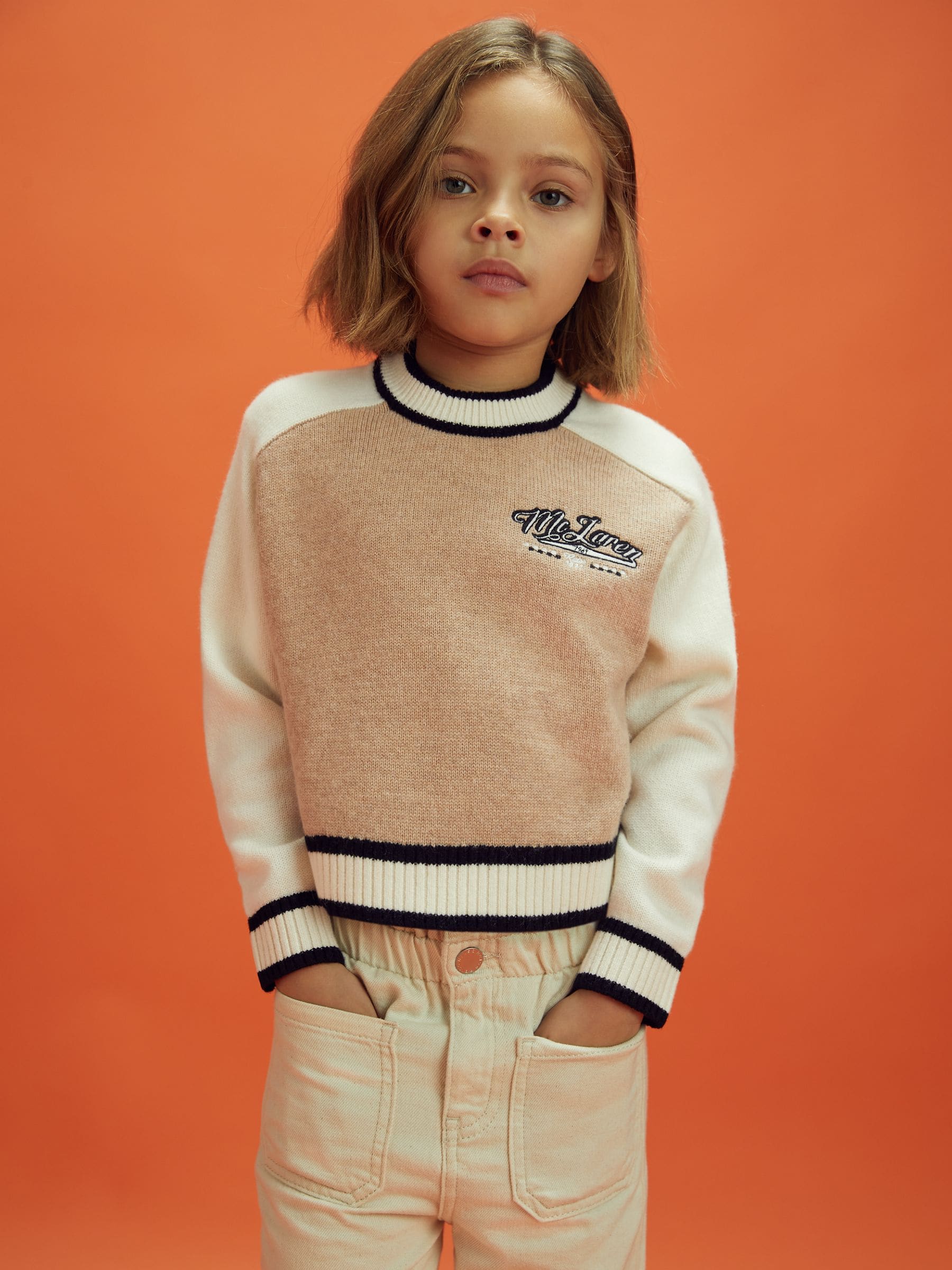Reiss Mclaren X Mclaren F1 Team Camel/ecru Clio 9-13 Yrs Mclaren F1 Wool Cashmere Cropped Jumper