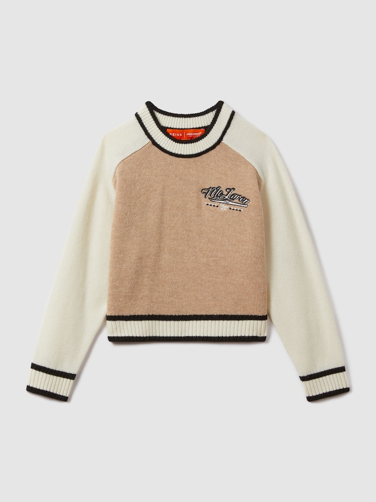 Reiss x McLaren F1 Team Camel/Ecru Clio 9-13 yrs McLaren F1 Wool Cashmere Cropped Jumper - Image 2 of 8 Reiss x McLaren F1 Team Camel/Ecru Clio 9-13 yrs McLaren F1 Wool Cashmere Cropped Jumper - Image 2 of 8