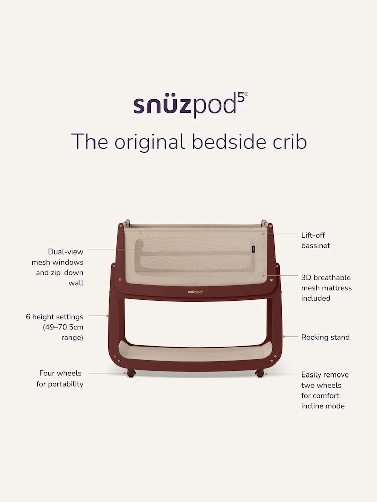 Snuz Rouge Pod 5 Bedside Crib - Image 11 of 11