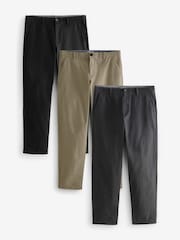 Black/Grey/Stone Straight Fit Stretch Chinos Trousers 3 Pack - Image 1 of 12