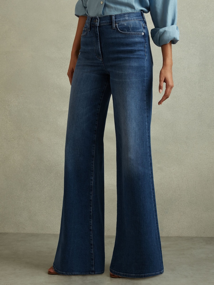 Reiss Mid Blue Ameria Palazzo Jeans - Image 1 of 6