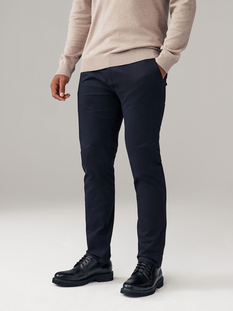 Navy Blue/Stone Slim Fit Stretch Chino Trousers 2 Pack - Image 3 of 14