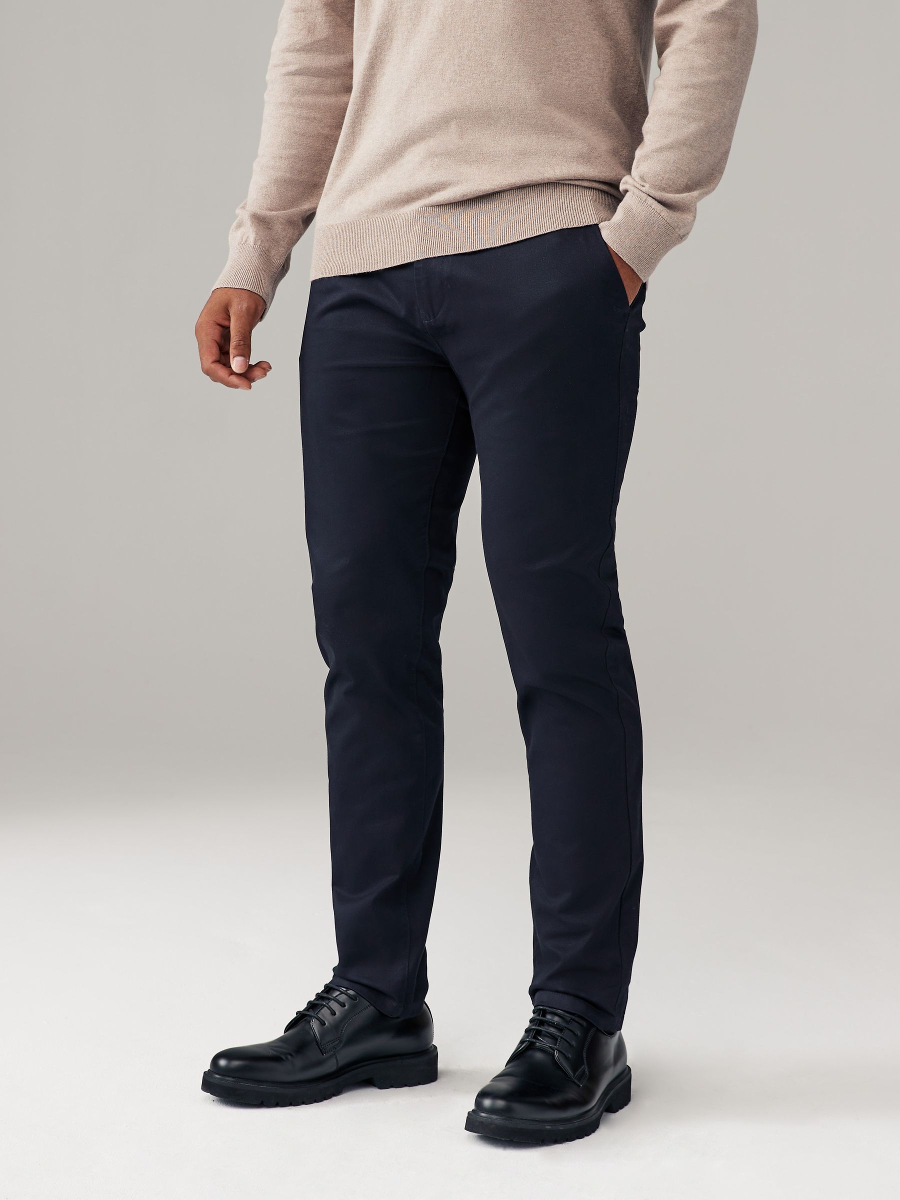 Buy Navy Blue/Stone - Slim Fit - Stretch Chino Trousers 2 Pack