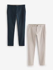 Blue/Stone Light Skinny Stretch Chino Trousers 2 Pack - Image 1 of 14