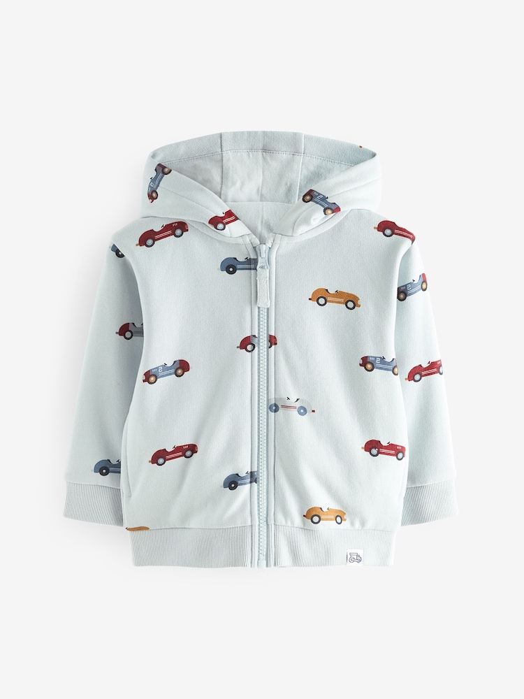 Light Blue Car All-Over Print Jersey Zip Through Hoodie (3mths-7yrs) - Image 1 of 4