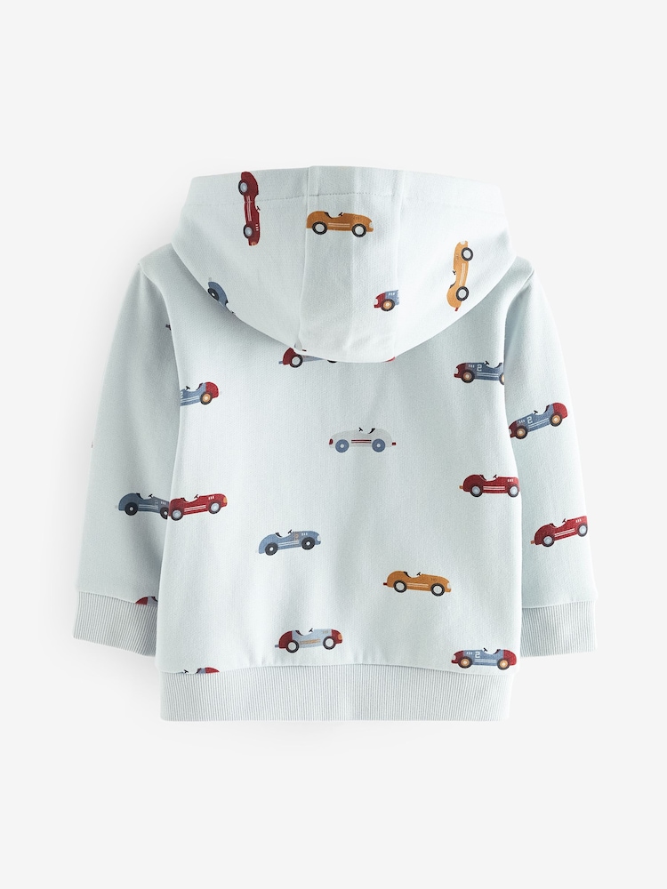 Light Blue Car All-Over Print Jersey Zip Through Hoodie (3mths-7yrs) - Image 2 of 4