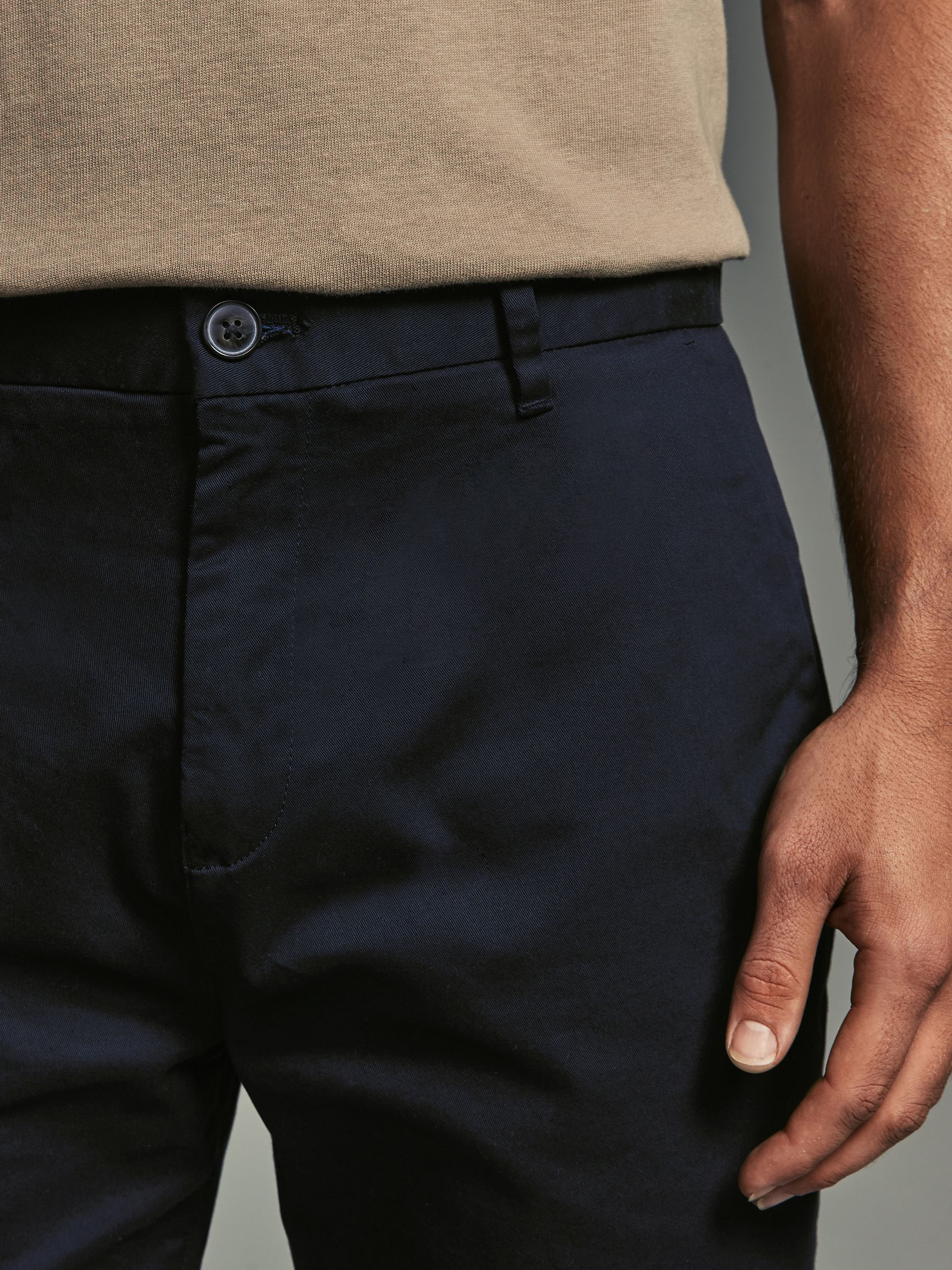 Navy Blue Standard Fit Woven Lightly Stretch Chino Men's Trousers - 82175