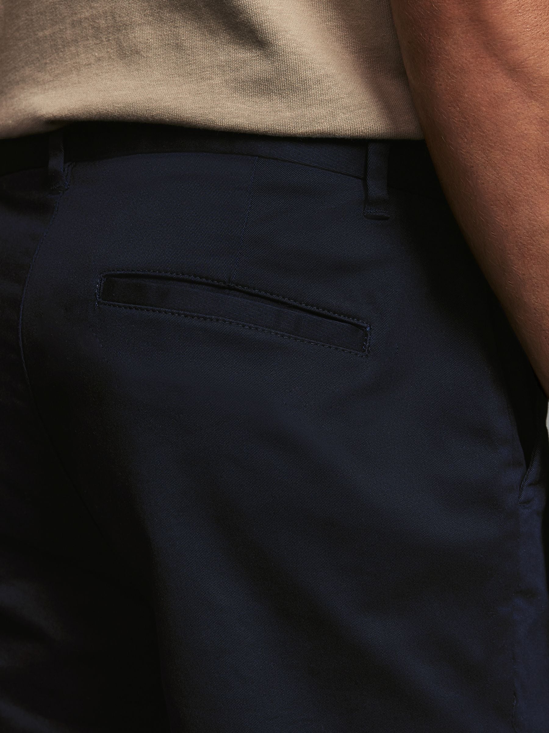 Buy Navy Blue/Stone Straight Fit Stretch Chino Trousers 2