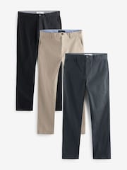 Black/Grey/Stone Slim Stretch Chinos Trousers 3 Pack - Image 1 of 11