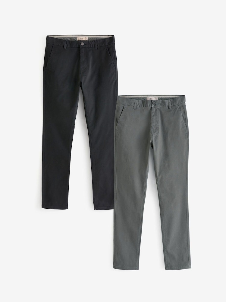 Black/Grey Dark Skinny Stretch Chino Trousers 2 Pack - Image 1 of 11