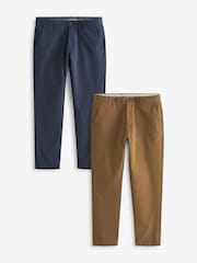 French Navy Blue/Tan Brown Straight Fit Stretch Chino Trousers 2 Pack - Image 1 of 9