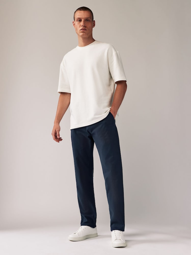 French Navy Blue/Tan Brown Straight Fit Stretch Chino Trousers 2 Pack - Image 2 of 9