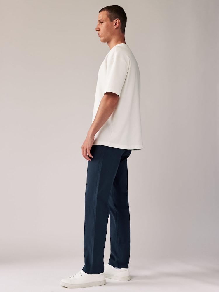 French Navy Blue/Tan Brown Straight Fit Stretch Chino Trousers 2 Pack - Image 3 of 9