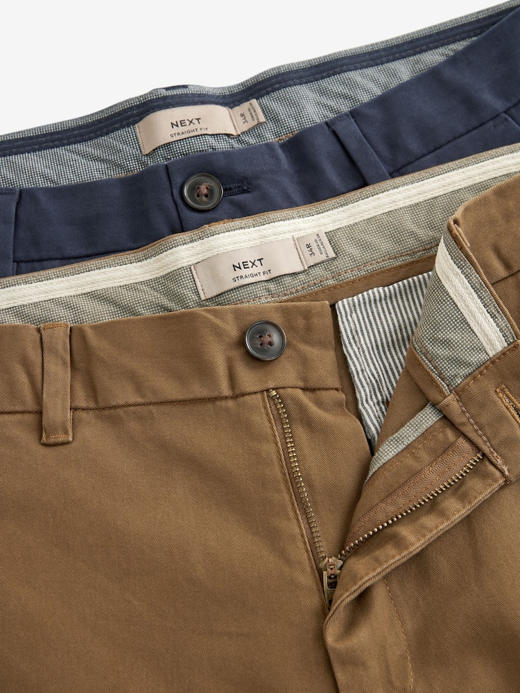 French Navy Blue/Tan Brown Straight Fit Stretch Chino Trousers 2 Pack - Image 8 of 9