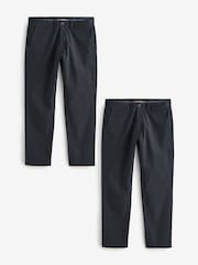 Navy Blue Straight Fit Stretch Chino Trousers 2 Pack - Image 1 of 10