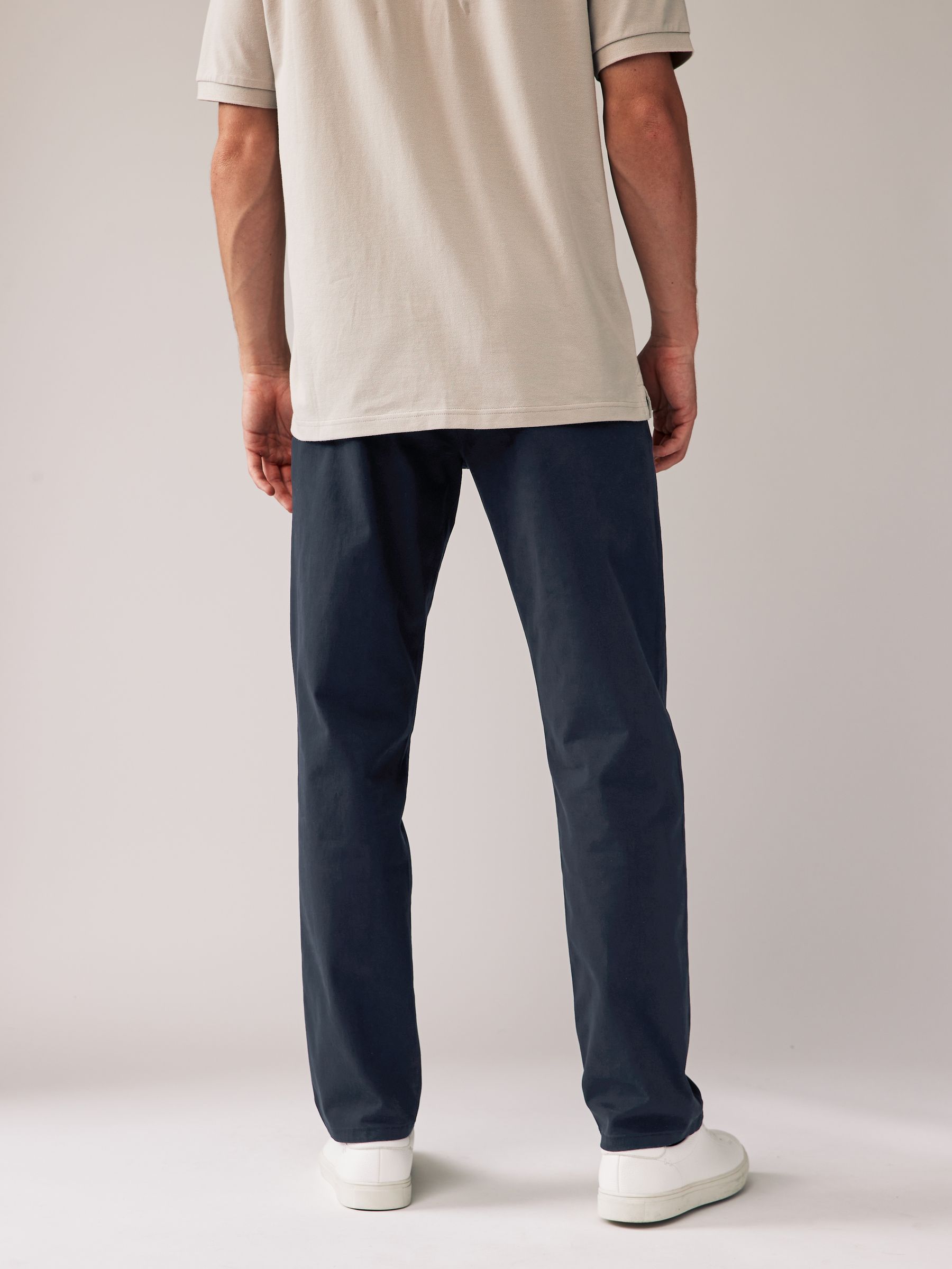 Buy Navy Blue Straight Fit Stretch Chino Trousers 2 Pack