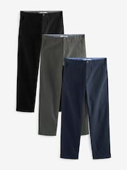 Blue,Grey,Navy Straight Fit Stretch Chinos Trousers 3 Pack - Image 1 of 1