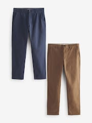 Französisch Marineblau/Hellbraun - Stretch-Chinohosen in Slim-Fit, 2er-Pack - Bild 1 von 11