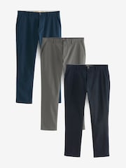 Blue,Grey,Navy Slim Fit Stretch Chinos Trousers 3 Pack - Image 1 of 1