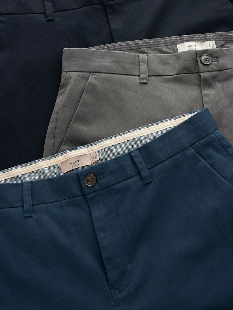 Blue,Grey,Navy Slim Fit Stretch Chinos Trousers 3 Pack - Image 13 of 16