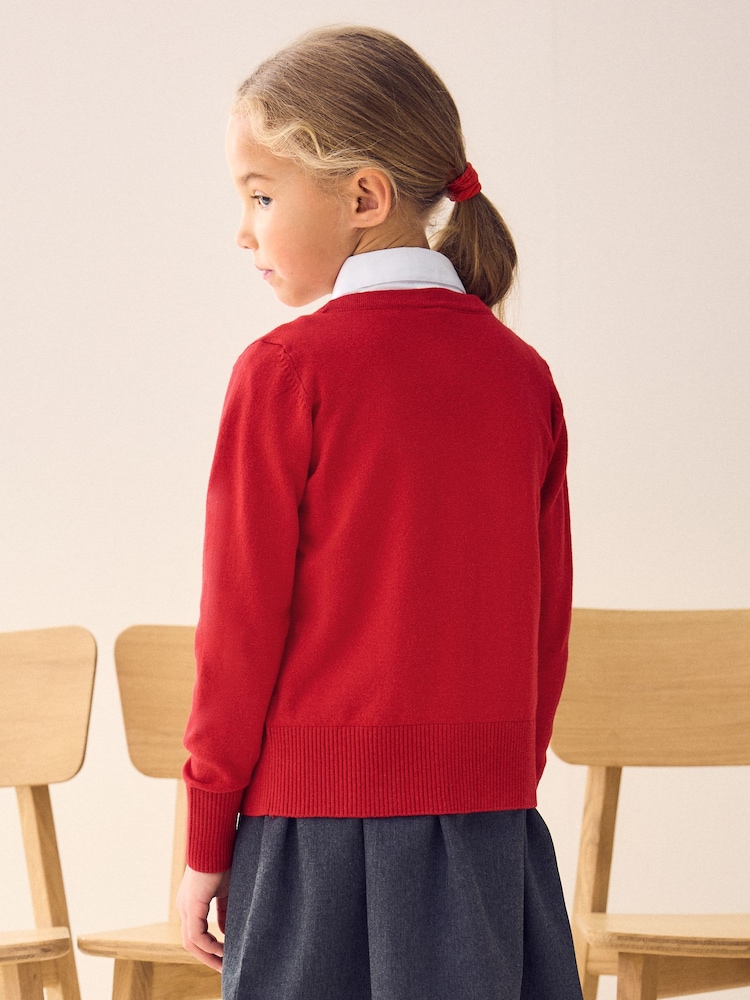Red Cotton Rich School V-Neck Cardigan (3-16yrs) - Image 3 of 8