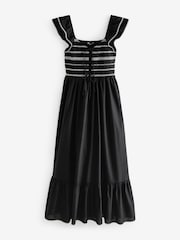 Black Shirred 100% Cotton Midi Dress - Image 5 of 6