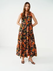 Black Tiered Cotton Summer Maxi Dress - Image 1 of 7