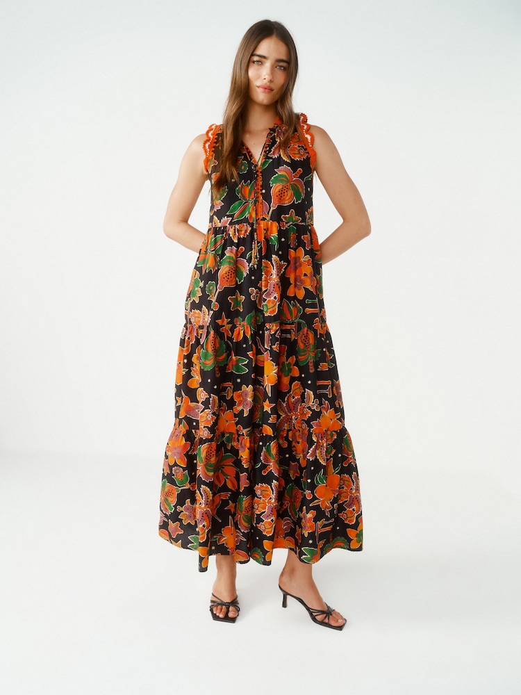 Black Tiered Cotton Summer Maxi Dress - Image 1 of 7