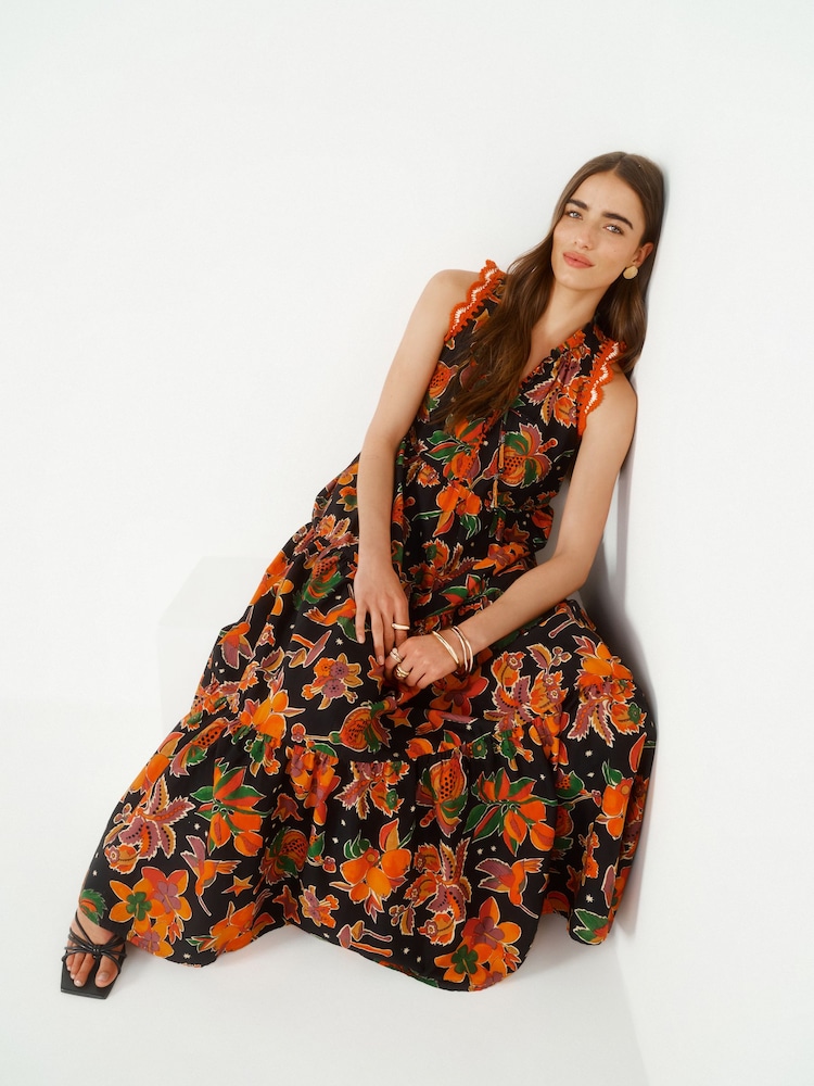 Black Tiered Cotton Summer Maxi Dress - Image 2 of 7