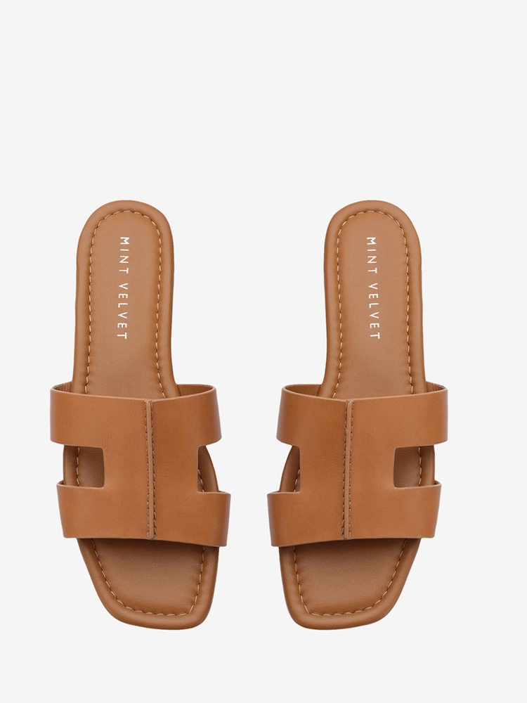 Mint Velvet Brown Mint Velvet Meave Tan Cutout Brown Sliders - Image 4 of 4 Mint Velvet Brown Mint Velvet Meave Tan Cutout Brown Sliders - Image 4 of 4