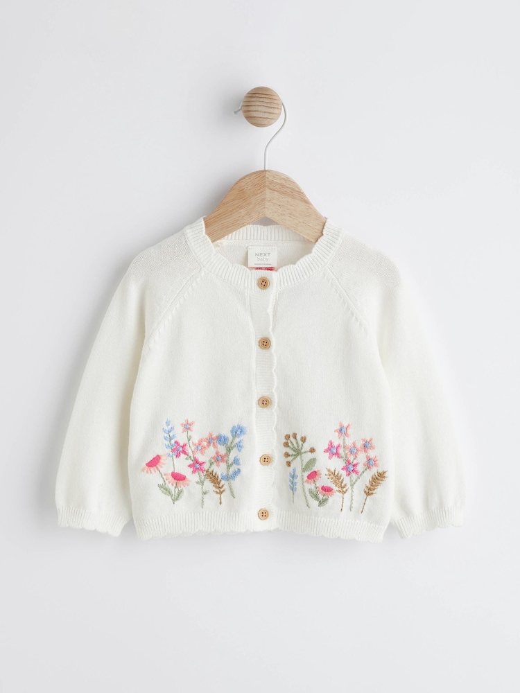 Pink blomstret - Babybroderet cardigan i 100% bomuld (0mdr.-2år) - Image 1 of 7