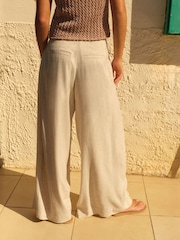 Natur - Superweite Hose mit Leinenanteil und Falten - Bild 2 von 6