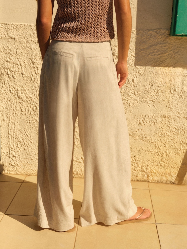Natur - Superweite Hose mit Leinenanteil und Falten - Bild 2 von 6