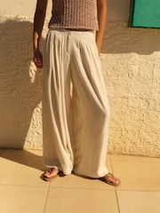 Natur - Superweite Hose mit Leinenanteil und Falten - Bild 4 von 6