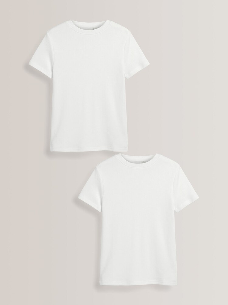 White 2 Pack Short Sleeved Thermal Tops (2-16yrs) - Image 1 of 4