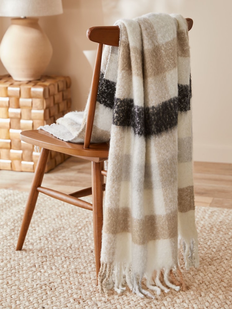 Natural Check Wool Blend Throw - Image 2 of 5