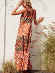 Red Tiered Cotton Summer Maxi Dress - Image 2 of 7