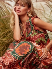 Red Tiered Cotton Summer Maxi Dress - Image 3 of 7