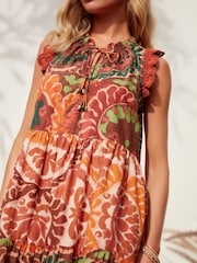 Red Tiered Cotton Summer Maxi Dress - Image 4 of 7